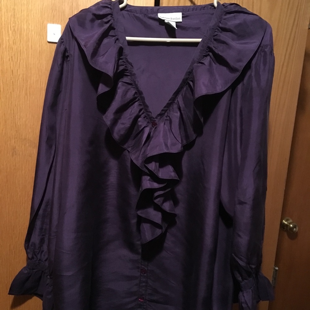 Washable silk size 18-20 purple ruffled blouse
